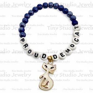 Proud Democat Handmade Beaded Bracelet with Cat Charm